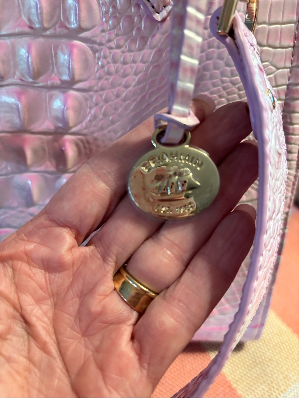 Brahmin Iridescent Pink Croc-Embossed Tote with Wristlet - Picture 2 of 9